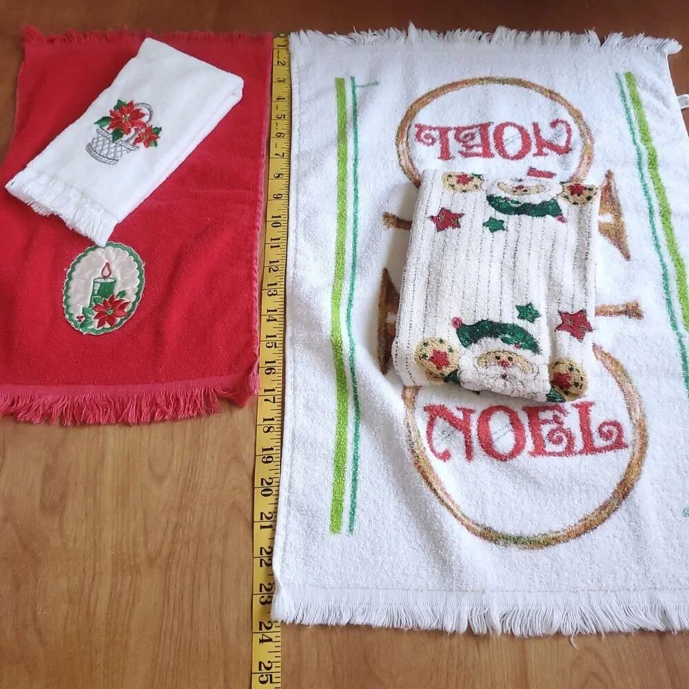 Vintage Lot of 4 Christmas Hand Dish Kitchen Terry Cloth Towels Made in USA